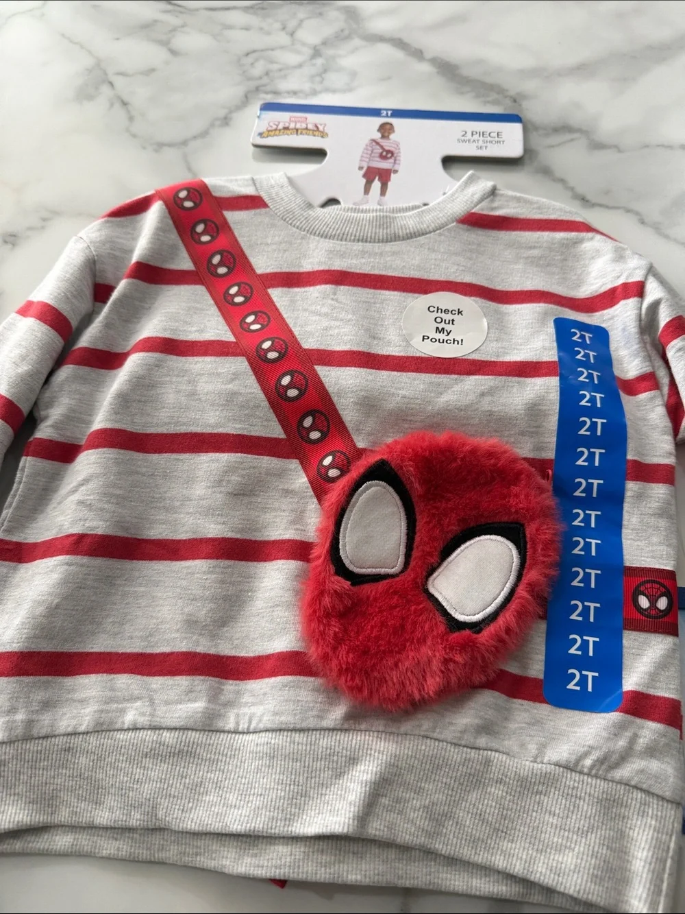Spiderman Red & White Striped Kids Sweater with Spider Purse